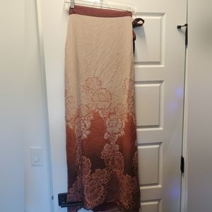 Da-Nang burgundy cream 100% silk wrap around maxi skirt size M